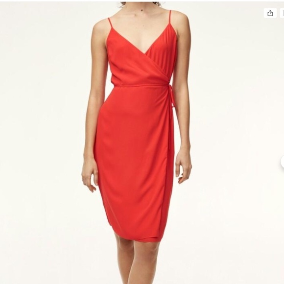 Aritzia Babaton Wrap Dress Neval in Flame Scarlet Lined Minimalist Feminine XS - Picture 1 of 16